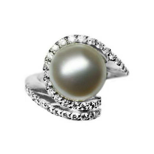 Кольцо с жемчугом и бриллиантами в белом золоте 1-008 706