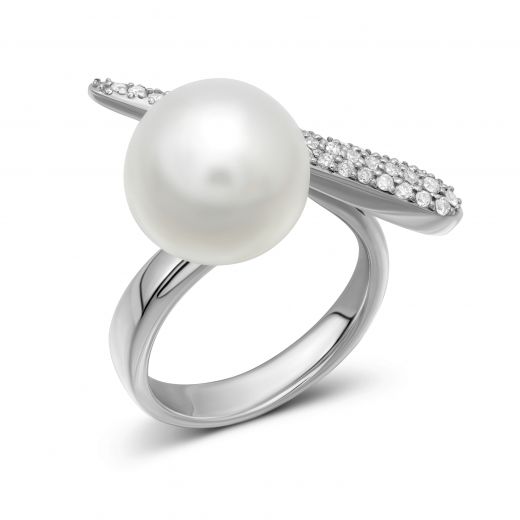 Ring with diamonds and pearls in white gold 1К039-0026