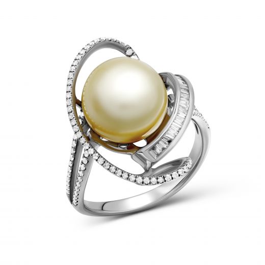 Ring with diamonds and praline in white gold 1-014 589