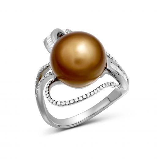 Diamond and pearl ring in white gold 1-014 622