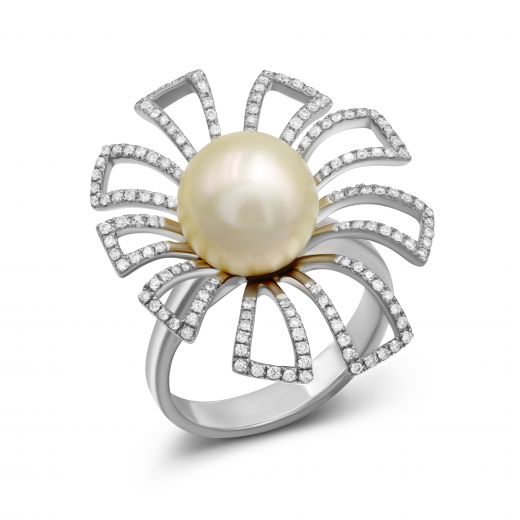 Ring with diamonds and pearls in white gold 1К041-0064