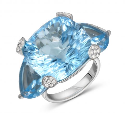 Ring with diamonds and topaz in white gold 1-015 427