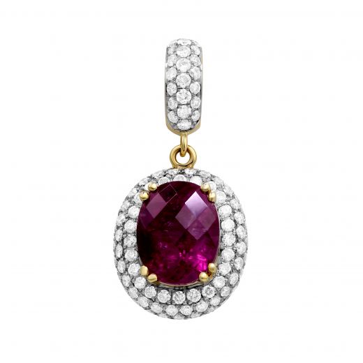 Pendant with diamonds and tourmaline in yellow gold 1P034-0146