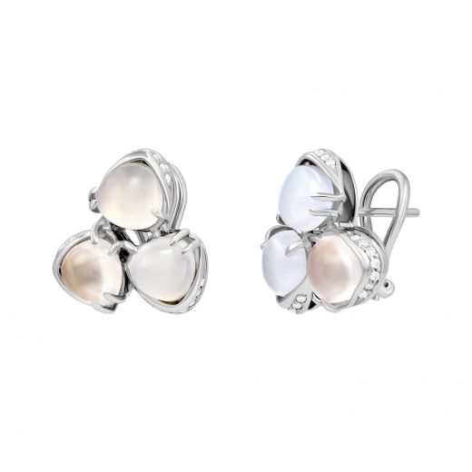 Earrings with diamonds, erysipelas quartz and chalcedony in white gold  1-022 321