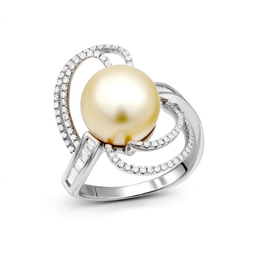 Diamond and pearl ring in white gold 1-027 411