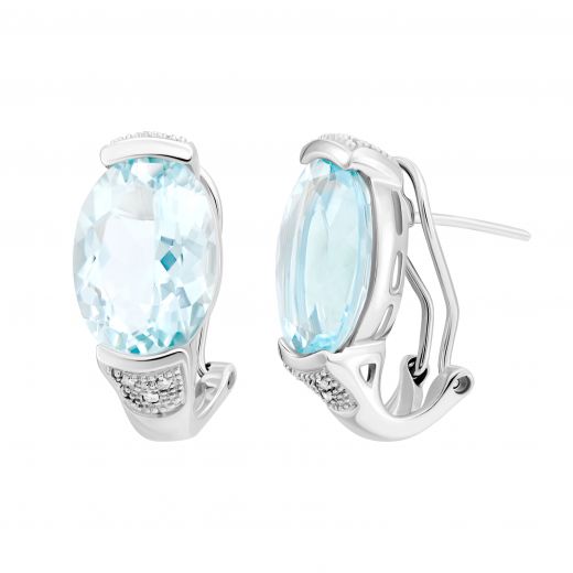 Earrings with diamonds and aquamarine in white gold 1С034-0031