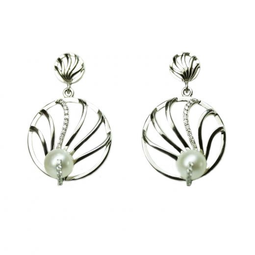 Earrings with pearls and diamonds in white gold