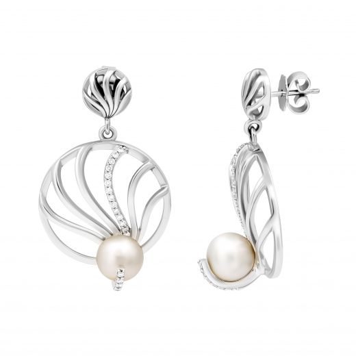 Earrings with pearls and diamonds in white gold