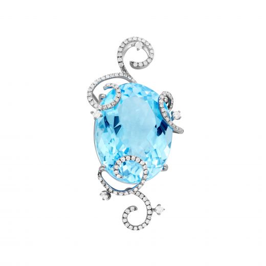 Pendant with diamonds and topaz in white gold 1-035 551