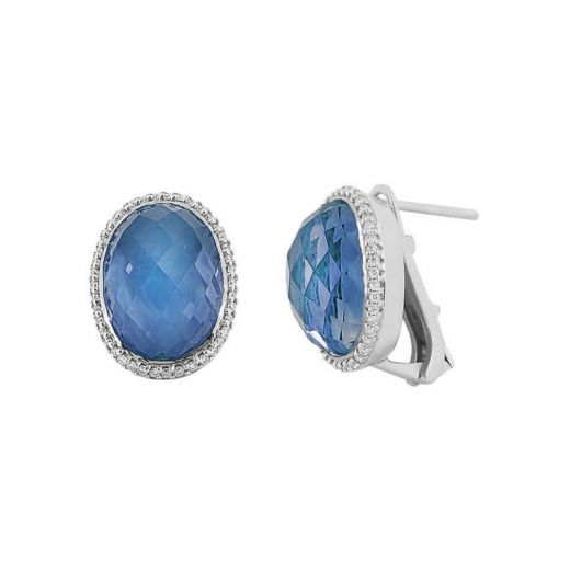 Earrings with diamonds and topaz in white gold 1-065 352