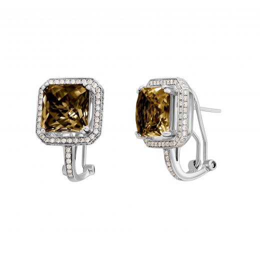 Earrings with diamonds and smoky quartz in white gold 1С034-0674