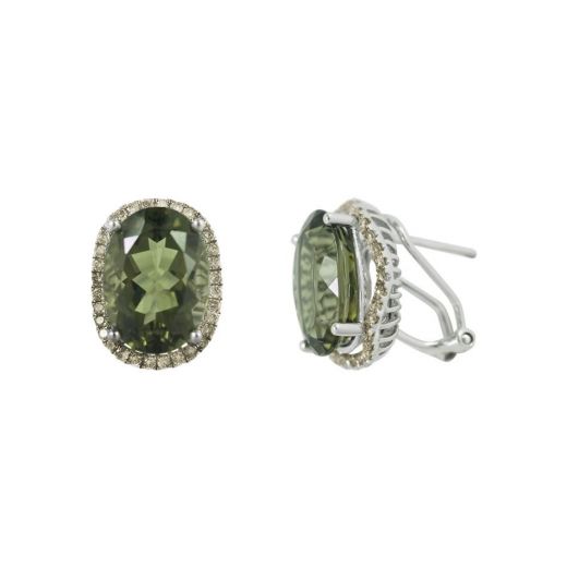 Earrings with diamonds and prasiolite in white gold 1-087 354