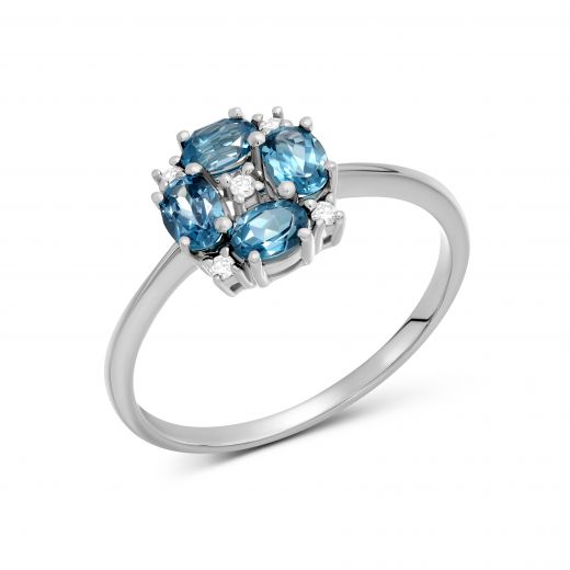 Ring with diamonds and topaz in white gold 1-097 105
