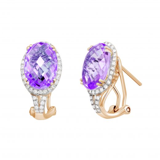 Earrings with diamonds and amethysts in rose gold 1С034-0719