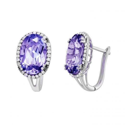 Earrings with amethysts and diamonds in white gold 1-098 616