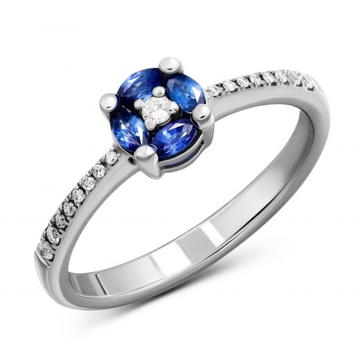 Ring with diamonds and sapphires in white gold 1К441-0038