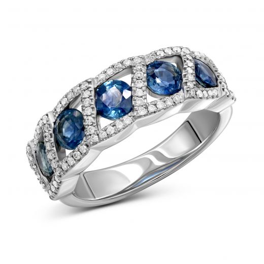 Ring with diamonds and sapphires in white gold 1-108 949