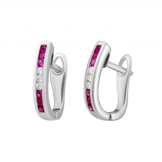 Earrings with diamonds and rubies in white gold 1-109 162