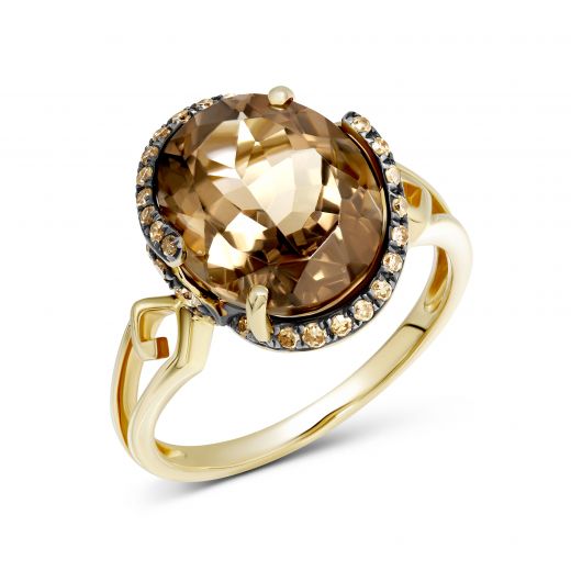 Ring with diamonds and wild quartz in yellow gold 1-110 206