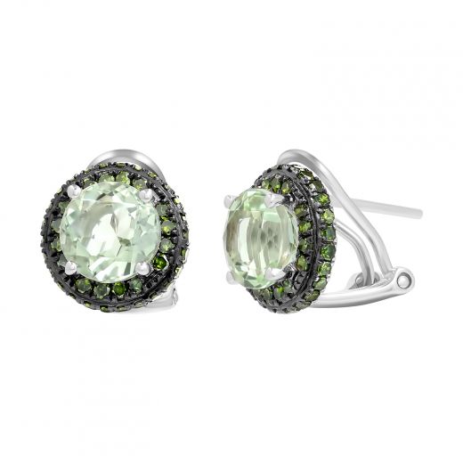 Earrings with prasiolite and diamonds in white gold