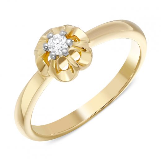 Ring with diamond Flower in yellow gold