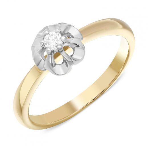 Ring with diamond Flower in yellow gold