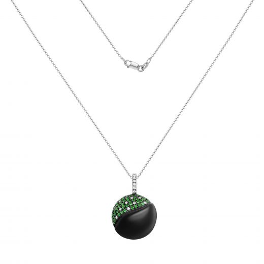 Necklace with tsavorite diamonds and moonstone 1-116 042