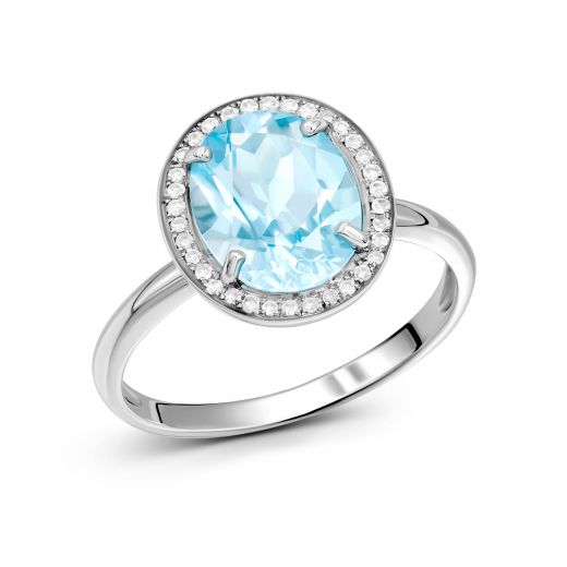 Ring with diamonds and topaz in white gold 1-116 291