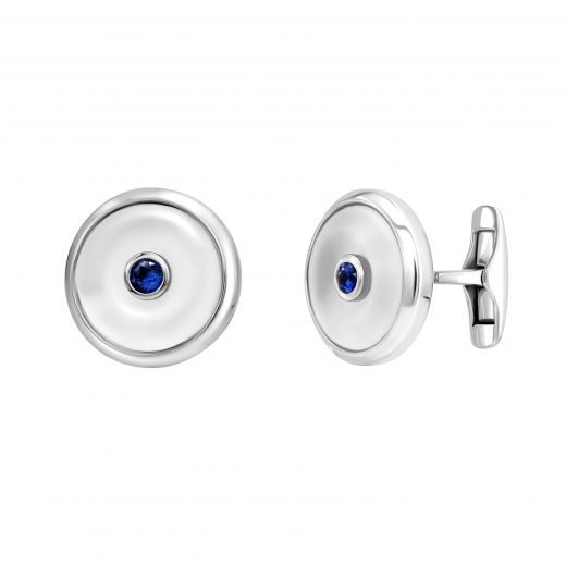 Cufflinks with rock crystal and sapphires in white gold 1З037-0054