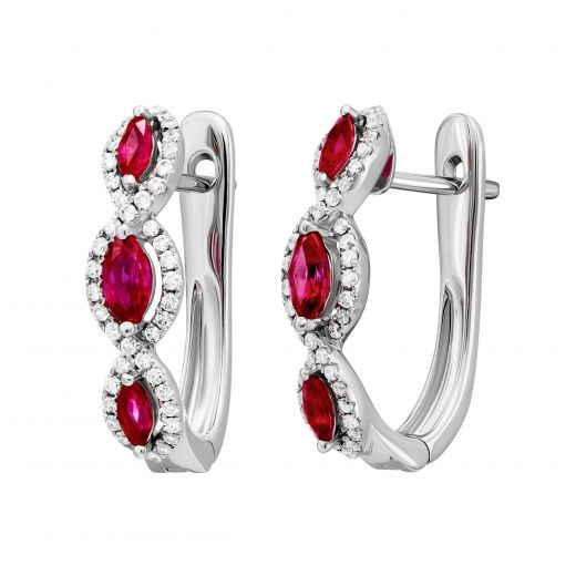 Earrings with diamonds and rubies in white gold 1С759-0093