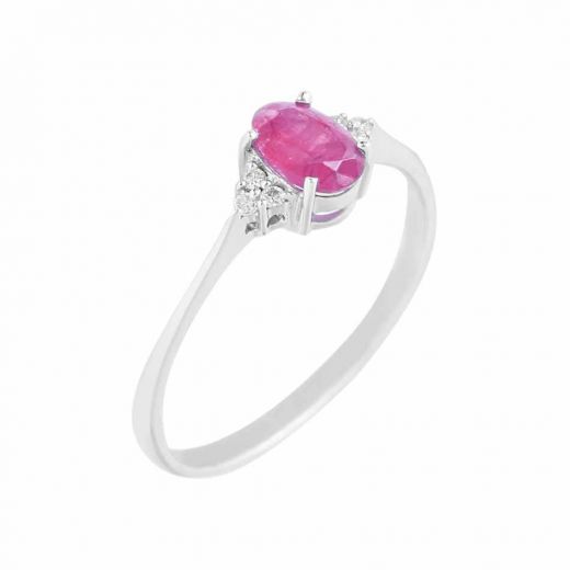 Ring with diamonds and ruby ​​in white gold 1К551-0259