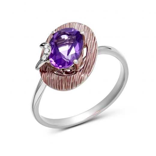 Ring with diamonds and amethyst in white gold 1-123 980