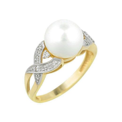 Diamond and pearl ring in yellow gold 1-124 049