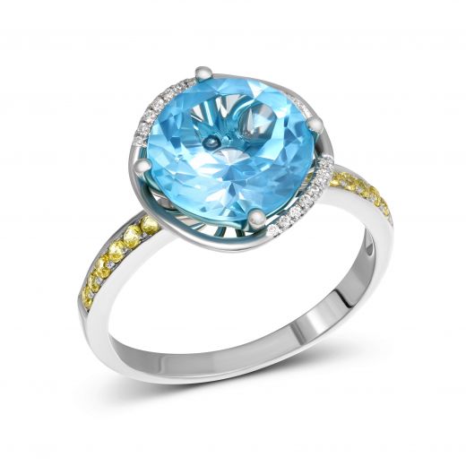 Ring with diamonds, yellow sapphires and topaz in white gold 1-126 344