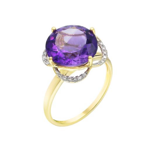 Rose gold ring with diamonds and amethyst