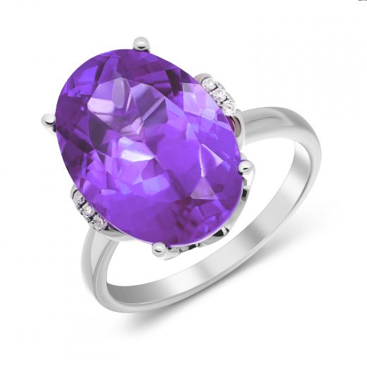 Ring with diamonds and amethyst in white gold 1-127 743