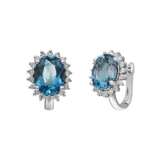 White gold earrings with diamonds and topaz London blue
