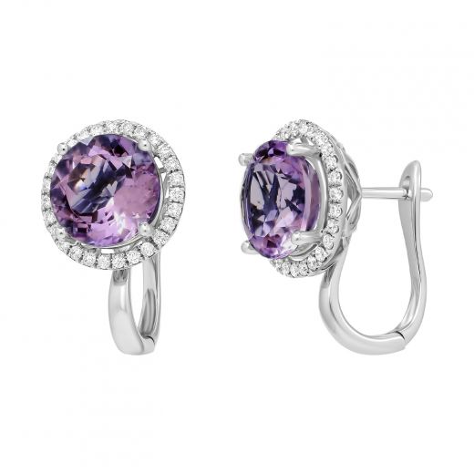 Earrings in white gold with diamonds and amethysts
