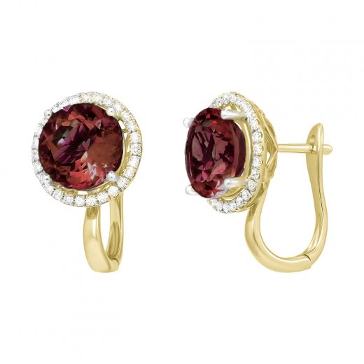 Earrings with garnets and diamonds on a stake in yellow gold