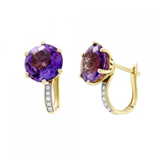 Earrings with diamonds and amethysts in yellow gold 1С034-0805