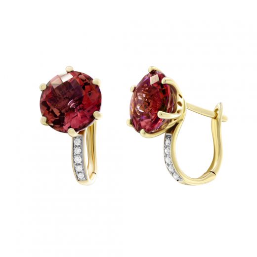 Earrings with diamonds and garnet in yellow gold 1-128 810