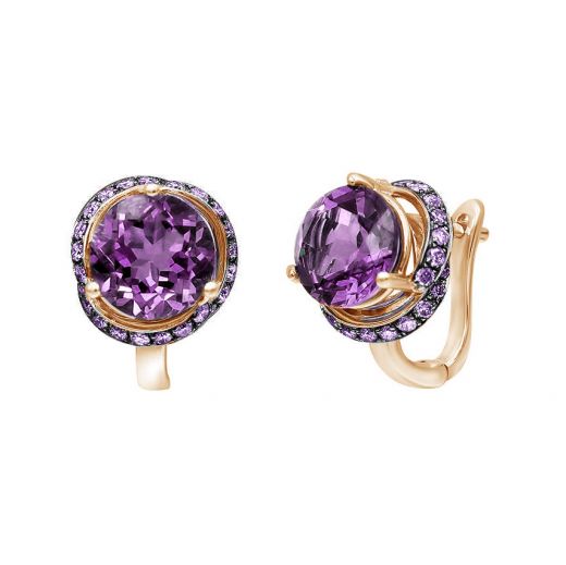 Earrings with amethysts and sapphires in rose gold 1-128 928