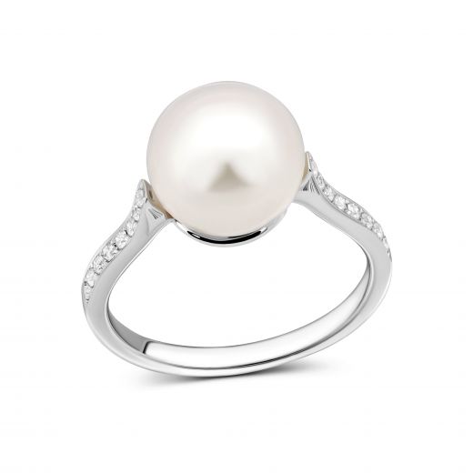 Diamond and pearl ring in white gold 1-132 732