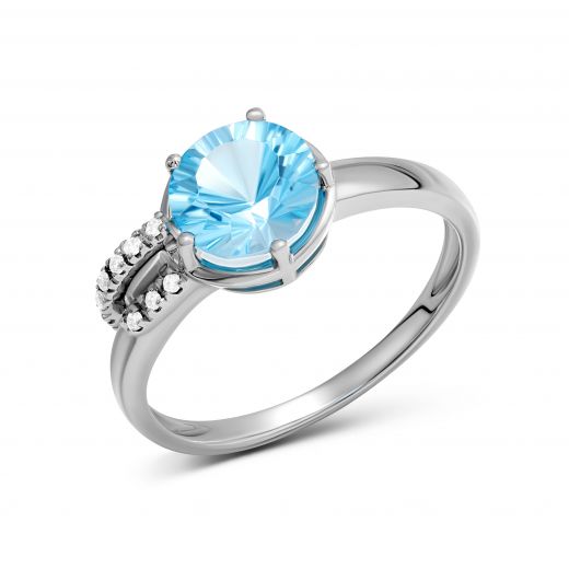 Ring with diamonds and topaz in white gold 1-134 099