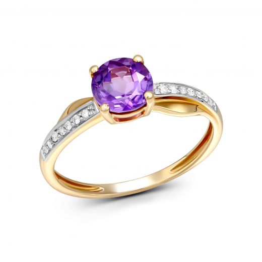 Ring with diamonds and amethyst in rose gold 1-134 225