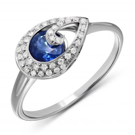 White gold ring with diamonds and sapphires