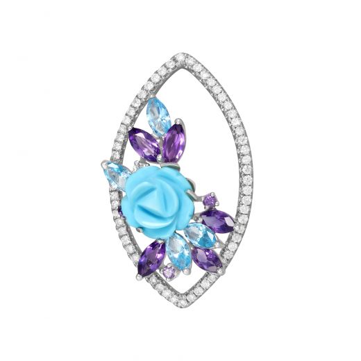 Pendant with diamonds, amethysts and turquoise 1P193-0305