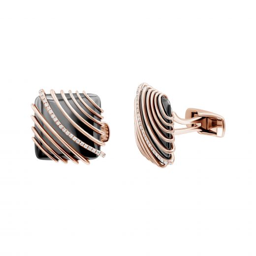 Cufflinks with onyx and diamonds in rose gold 1-138 196