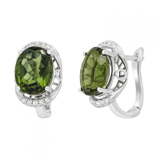 Earrings with diamonds and moldavites