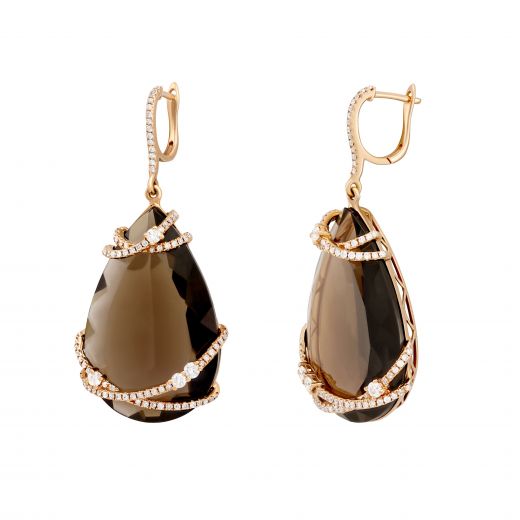 Earrings with diamonds and smoky quartz in rose gold 1С809-0142